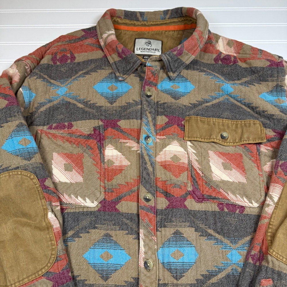 Legendary Whitetails Mens 4XL Southwestern Flannel Shirt Elbow Patches Aztec - Picture 8 of 9